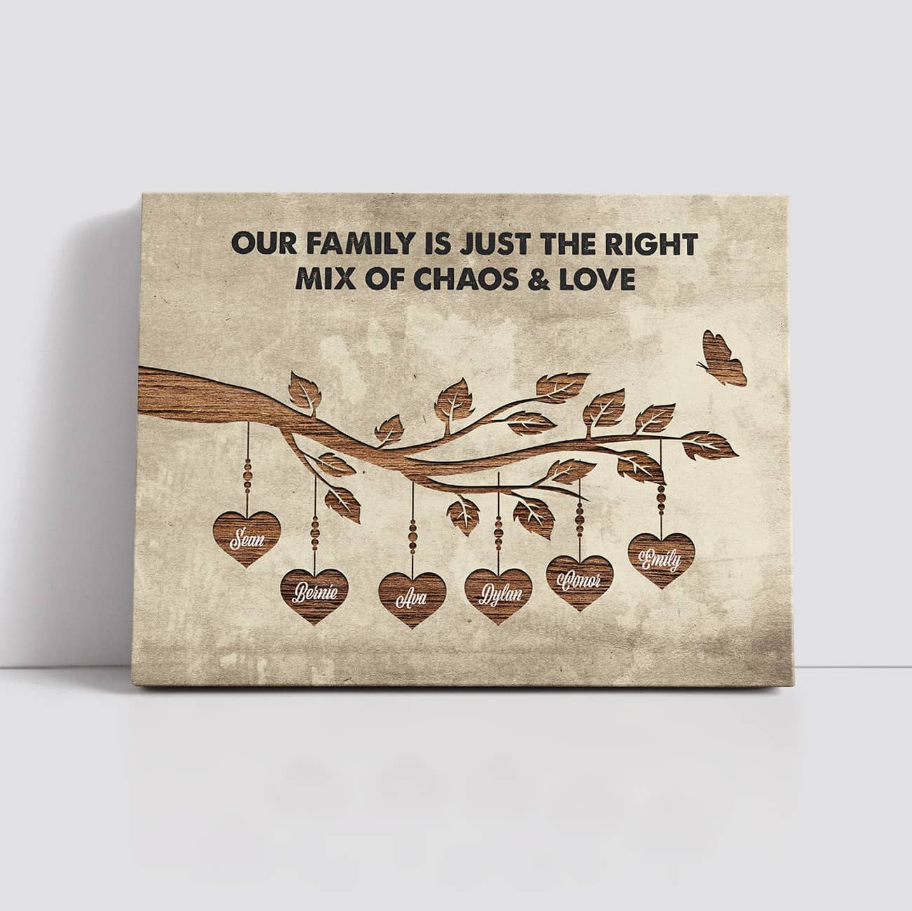Family Canvas featuring the quote "Our Family is just the right mix of chaos and love".