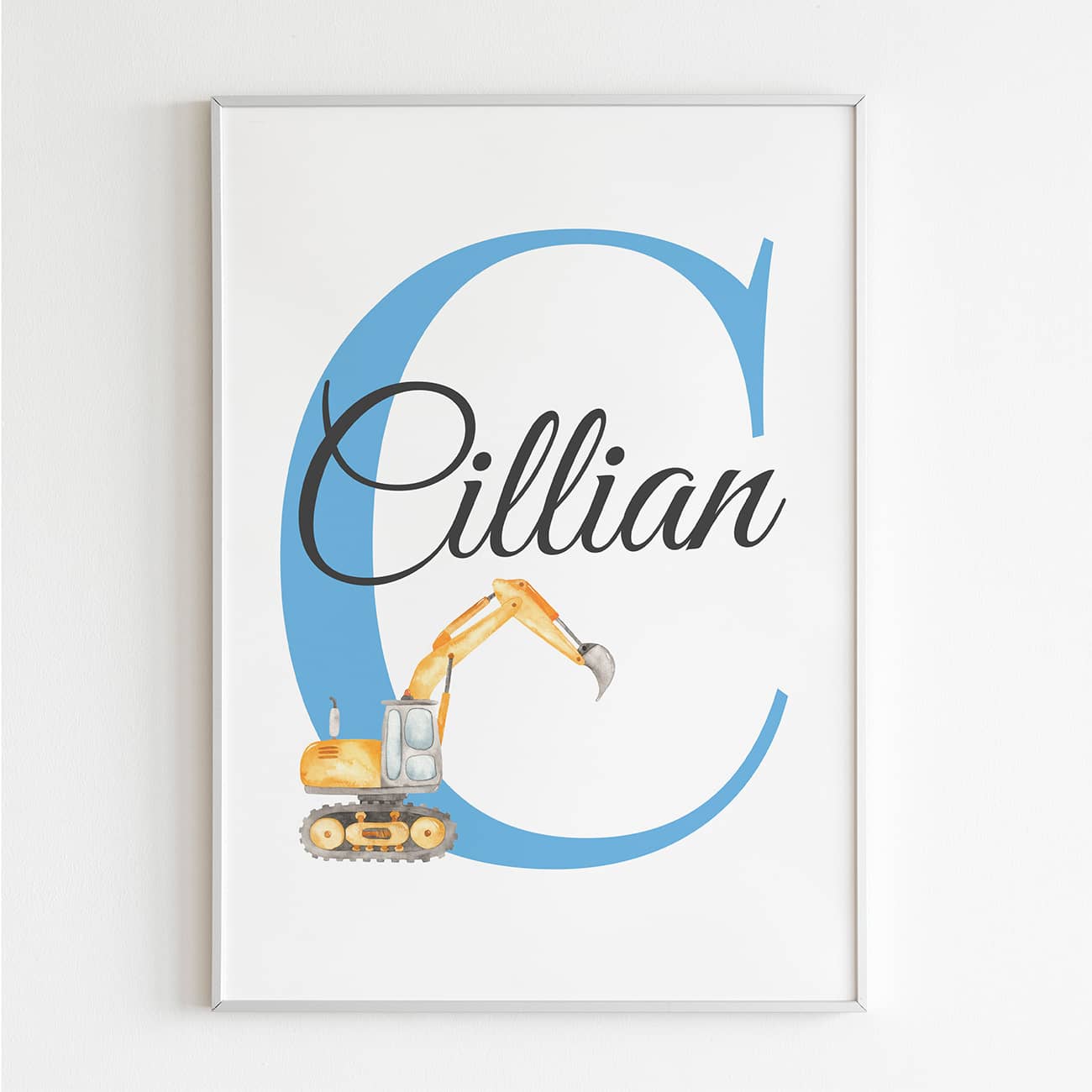 Cute Construction Posters for Children's Room with Child's Initial