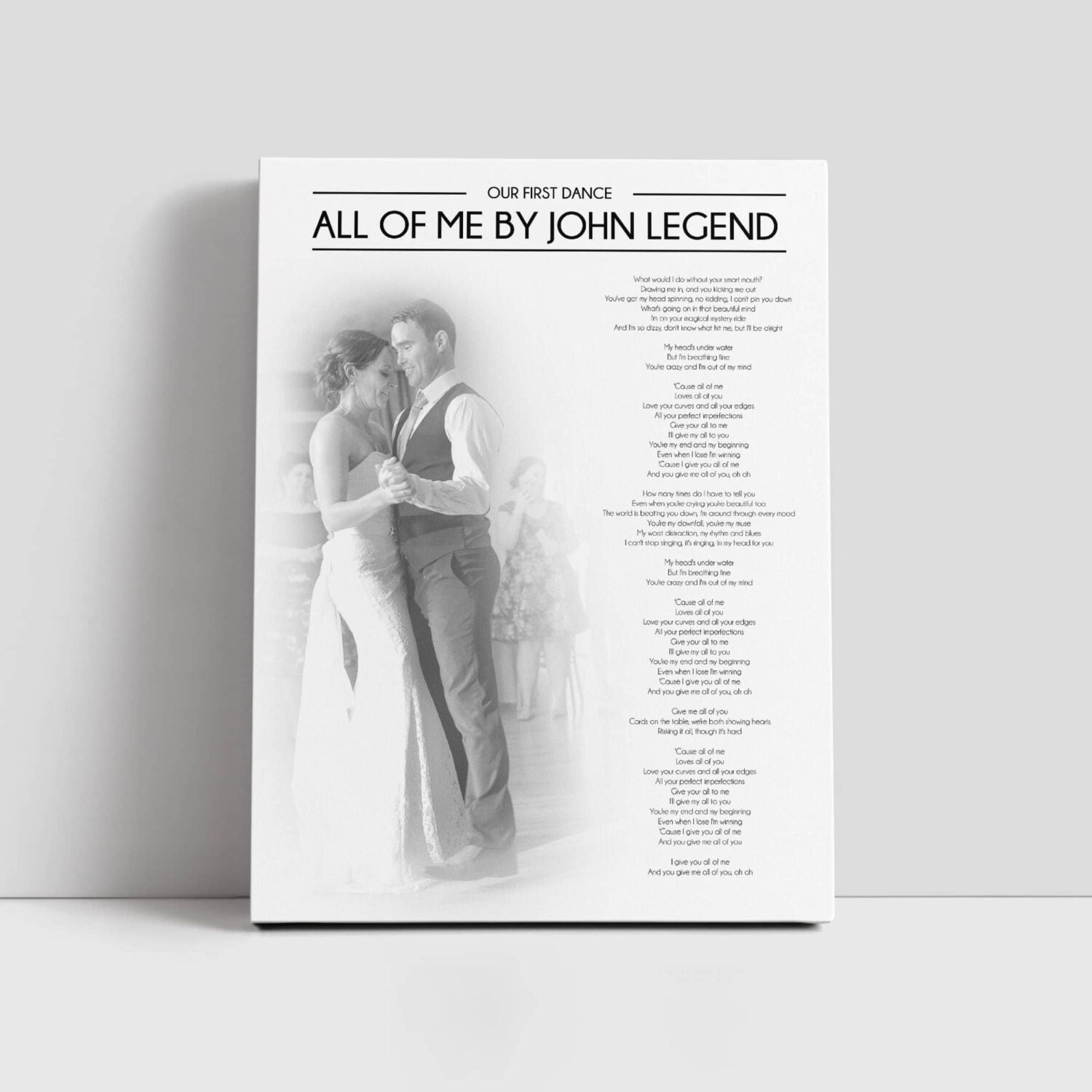 First Dance Wedding Canvas with the lyrics and photo of the couple