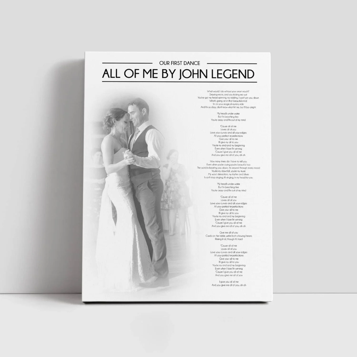 First Dance Wedding Canvas with the lyrics and photo of the couple