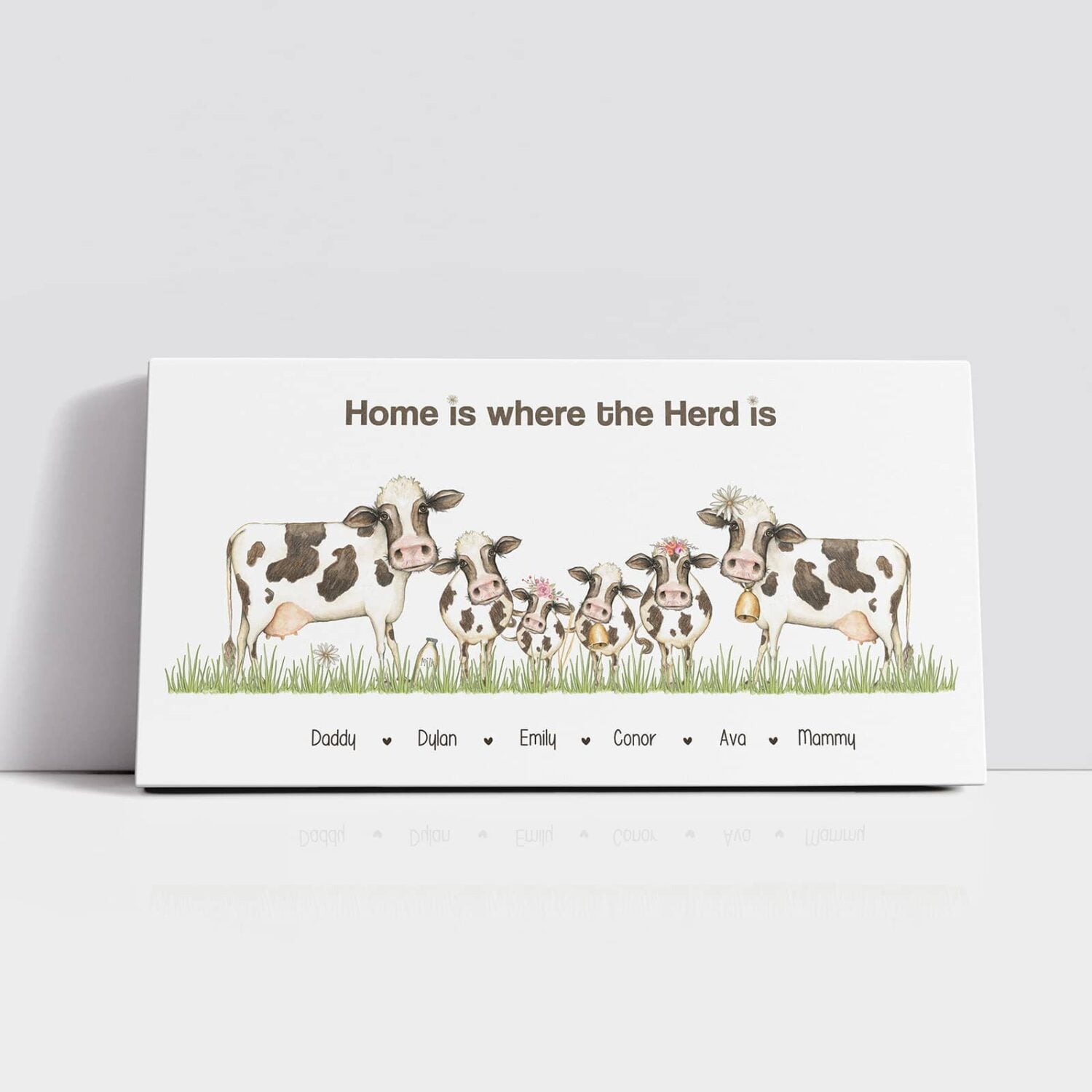 Custom Family Herd Canvas featuring the quote, home is where the herd is