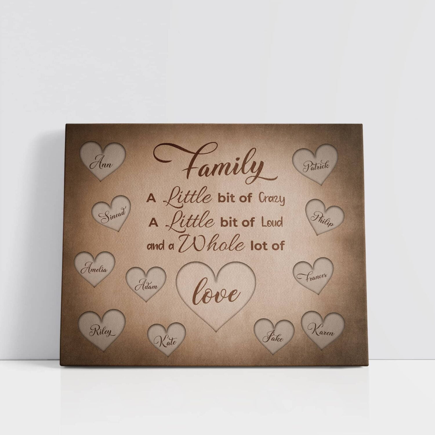 A Whole lot of Love is a personalised family canvas that features each family members name.