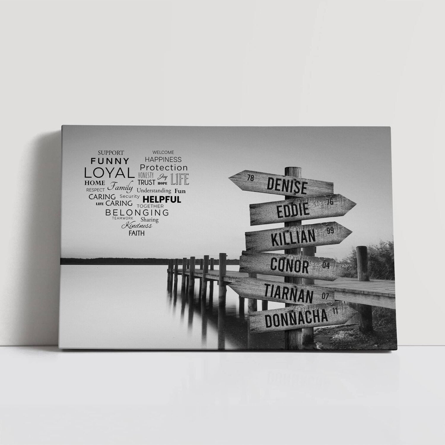 Family Signpost canvas is a personalised canvas that features your family names on a signpost, Printing in County Monaghan, Ireland by Design Gaff