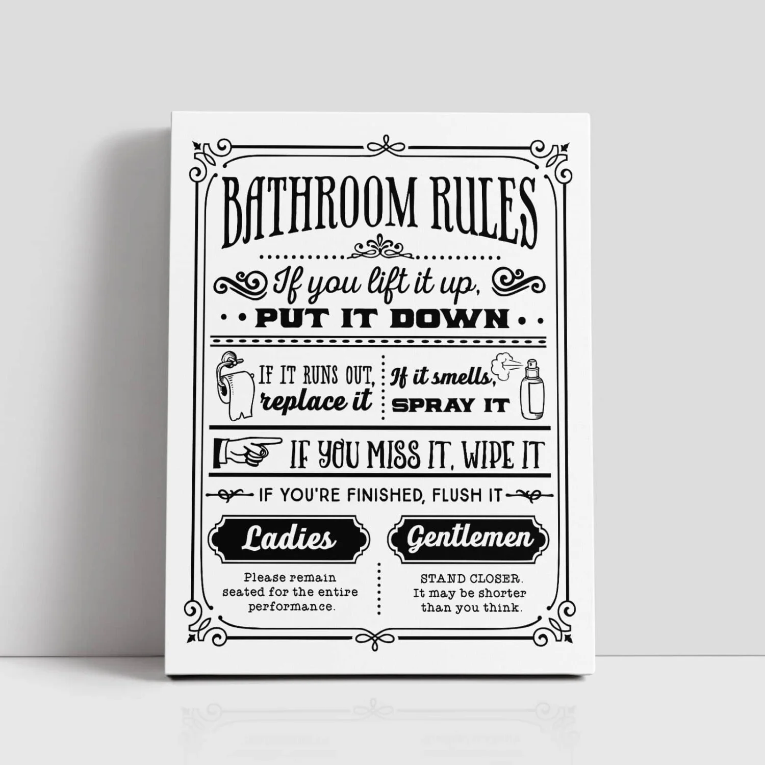 Bathroom Rules Canvas Art, Printing in County Monaghan, Ireland by Design Gaff