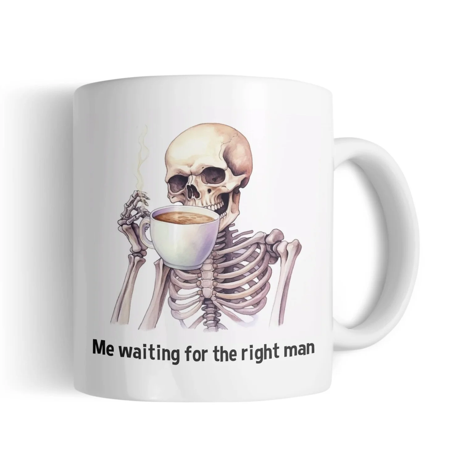 The Skeleton Sipper Mug is perfect for those who are waiting for the Right Man, Printing in County Monaghan, Ireland by Design Gaff