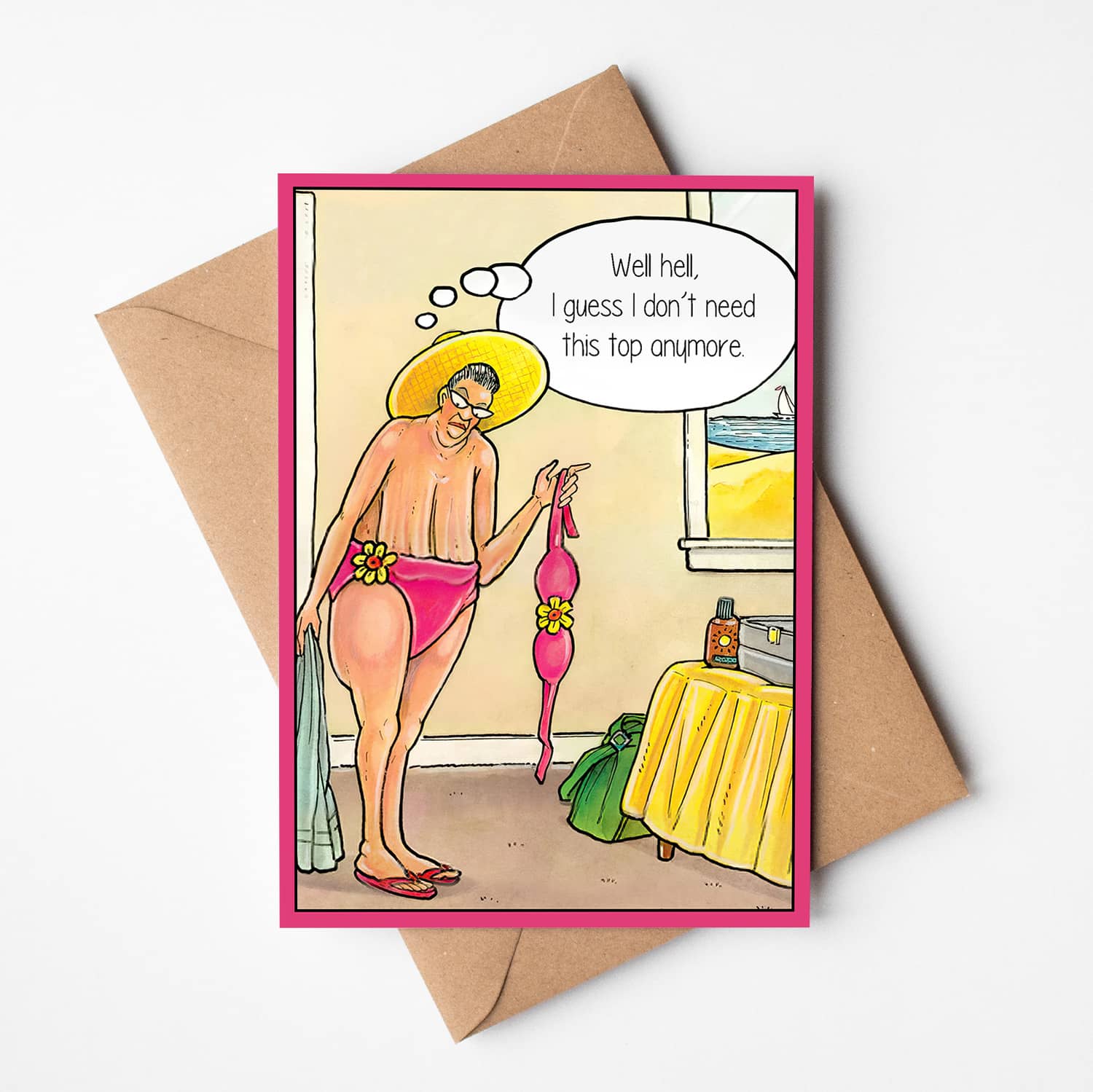 Well Hell, No Bra Needed Funny Birthday Card, Printing in County Monaghan, Ireland by Design Gaff