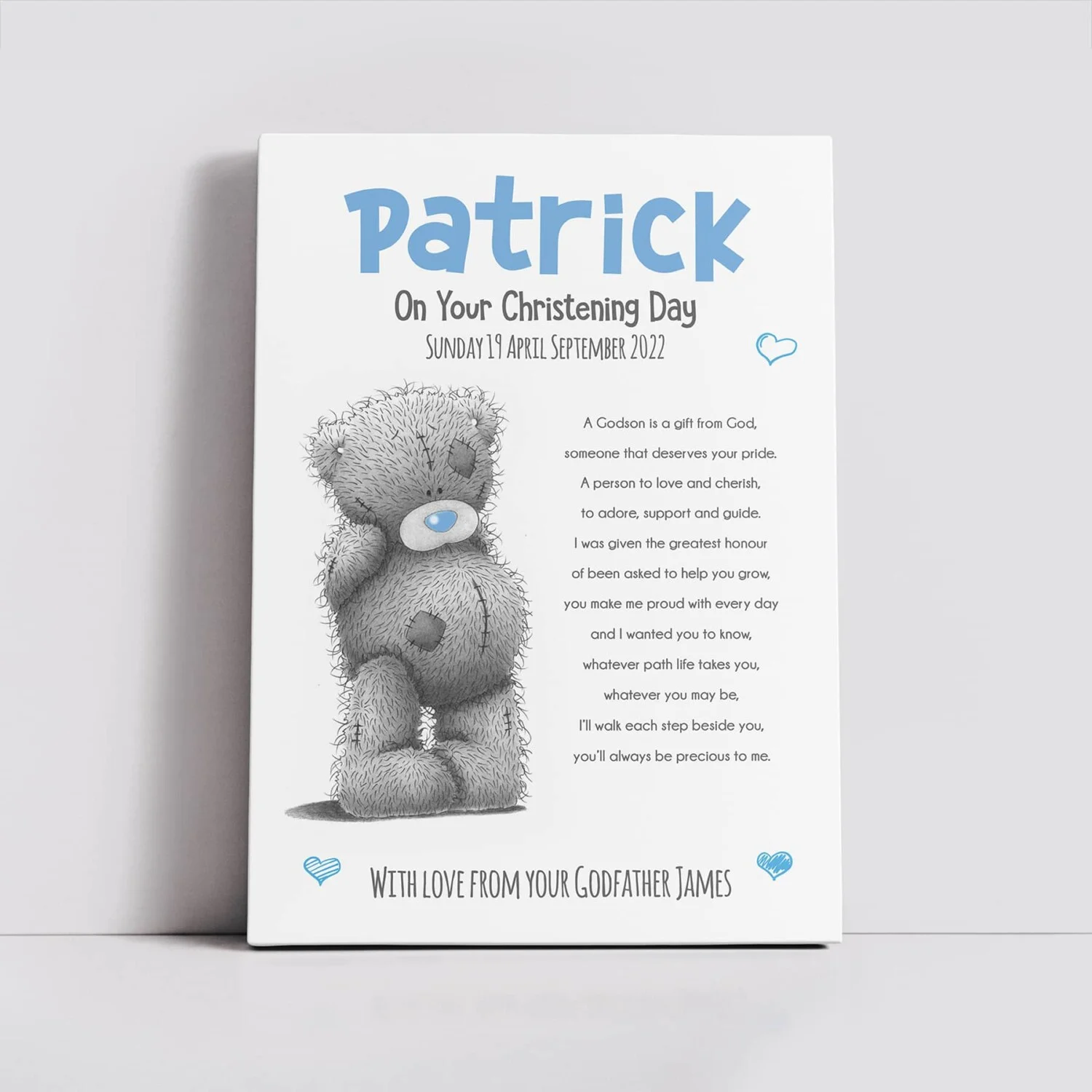 Forever My Godson personalised canvas printed in Monaghan by Design Gaff