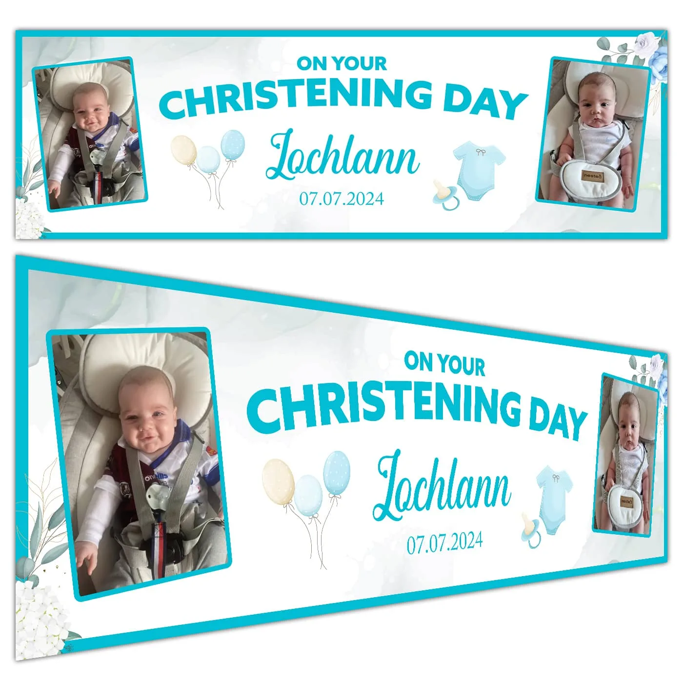 Boys Christening Day Banner printed in County Monaghan by Design Gaff