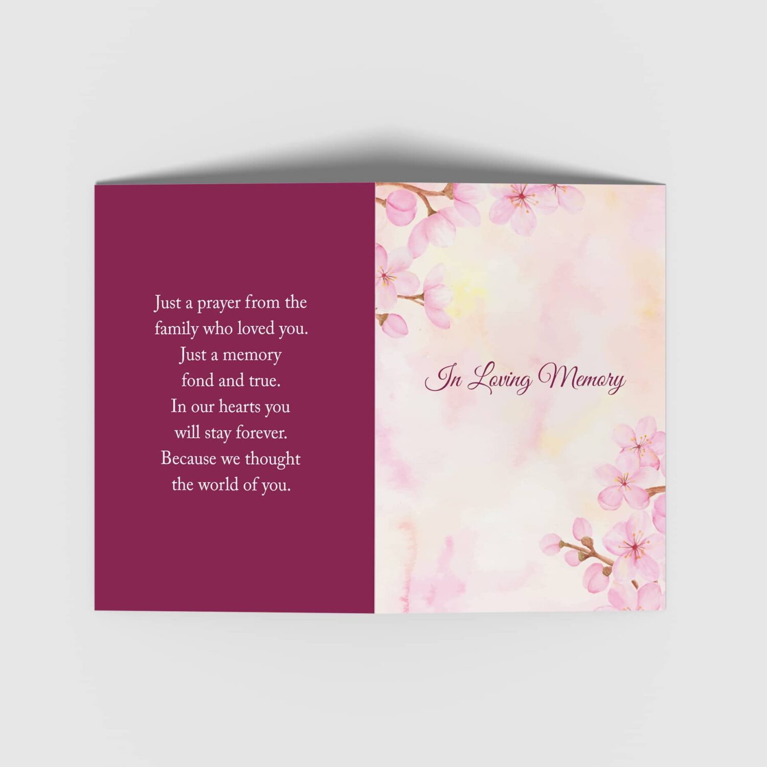 Cherry Blossom Memorial Card, Printed in COunty Monaghan