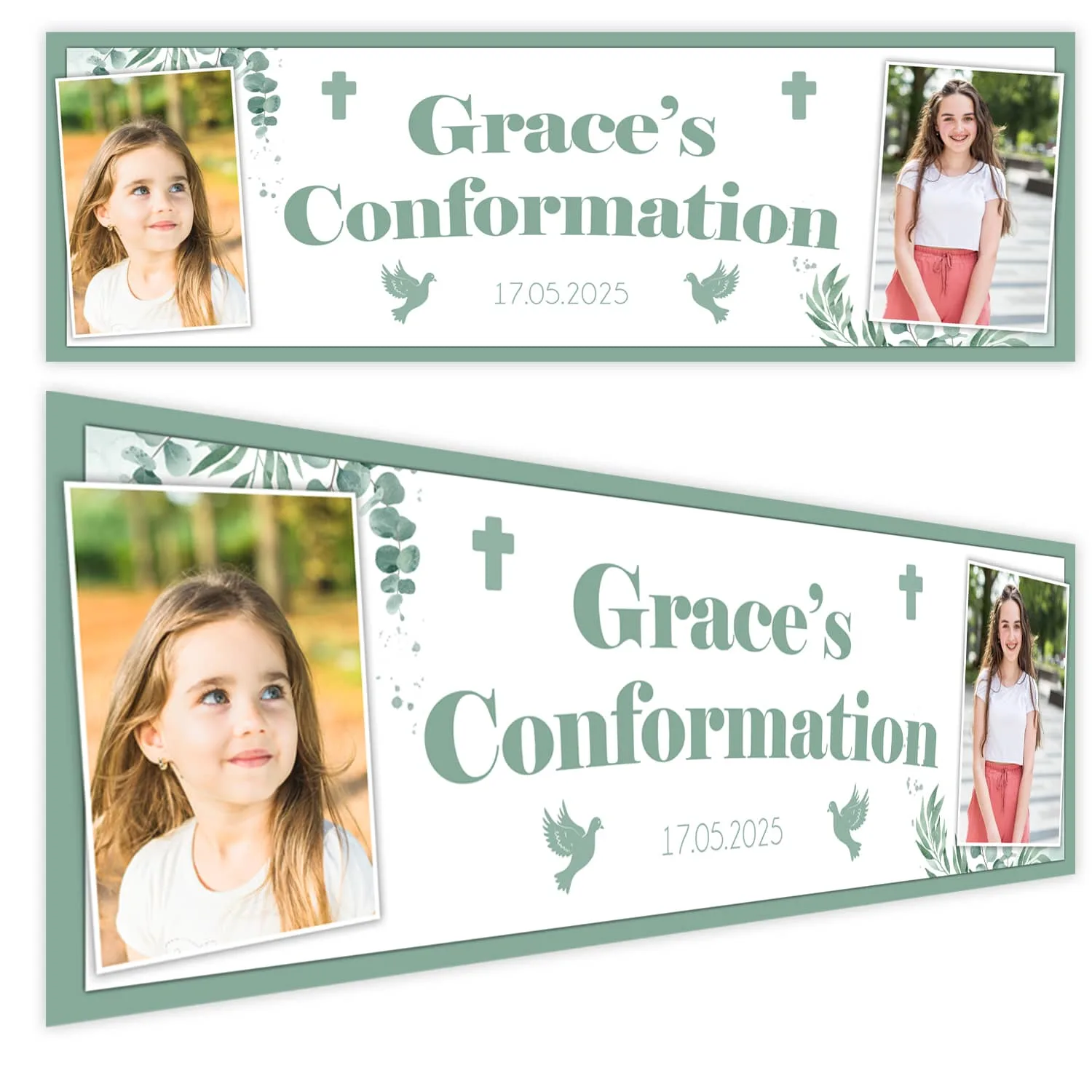 Sage Green Confirmation Banner. Printed in Monaghan, Ireland